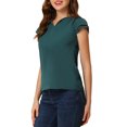 thumbnail image 4 of INSPIRE CHIC Women's Solid Blouse V Neck Ruffle Cap Sleeve Lightweight Work Blouse S Deep Green, 4 of 5