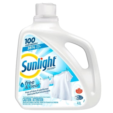Sunlight Free and Clear Hypoallergenic Concentrated Liquid Laundry Detergent, 4.0L, 100 Wash Loads