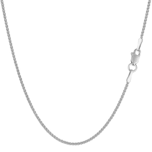 14k White Gold Round Wheat Chain Necklace, 1.2mm, 16"