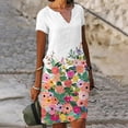 thumbnail image 1 of SMihono Robe d'Été Grande Taille pour Femmes 2023 Manches Courtes Robes Mode Fleurs Imprimées Taille Robe Soleil Col en V Longueur Genou, 1 of 5