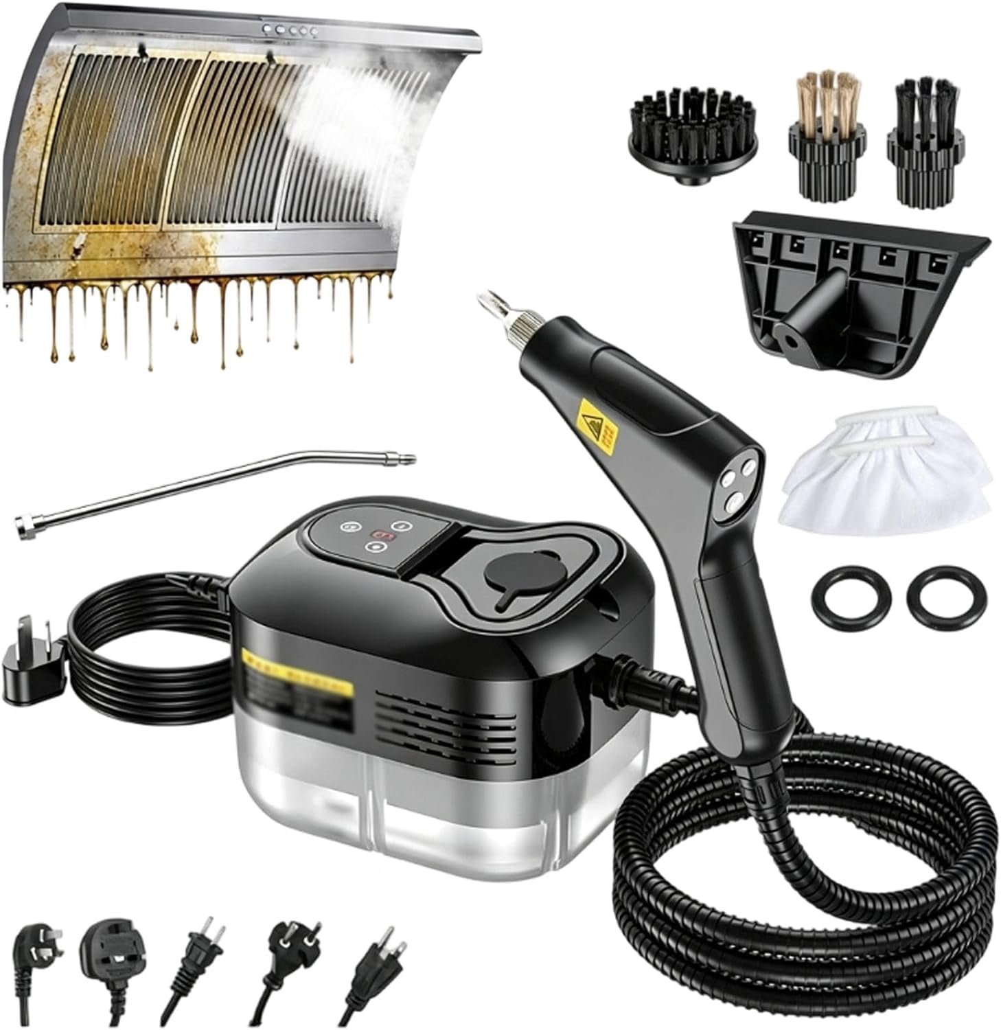 Professional High-Pressure 1800ml Rapid-Heating Steam Cleaner, 2500W Handheld High-Temperature Pressurized Steam Cleaner, Steam Cleaner For Car, Kitchen, Bathroom, Furniture, Windows (Black)