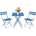 thumbnail image 1 of 3Pcs Patio Bistro Set, Folding Patio Bistro Table and Chairs Set of 2, Outdoor Patio Furniture Set, Metal Structure, No Assembly Need, for Balcony Yard Garden, Blue, 1 of 8