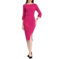 thumbnail image 2 of INSPIRE CHIC Robe Fourreau pour Femme Col Bateau Manches 3/4 Ourlet Fendu Tenue de Travail Robes Midi TG Fuchsia, 2 of 6