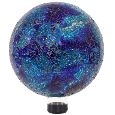 Sunnydaze Indoor/Outdoor Deep Ocean Swirl Mosaic Gazing Globe Ball for Lawn, Patio or Indoors - 10" Diameter - Blue