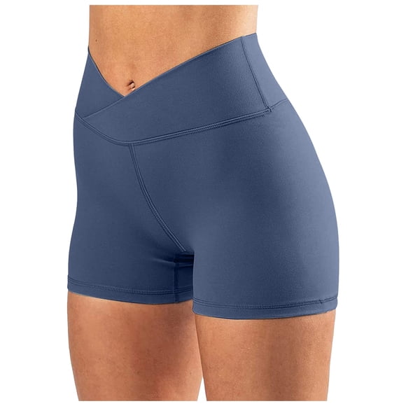 Yammkia Shorts with Pockets for Women Workout Biker Shorts for Women High Waisted Tummy Control Spandex Booty Shorts for Gym Yoga Volleyball Blue,L