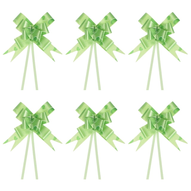 Unique Bargains 3.3inch Pull Bows Gift Wrapping Pull Bow Heart Pattern Baskets Present Bows Ribbon Green 100 Pcs