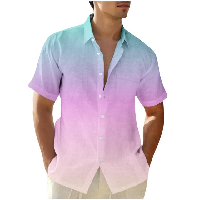 Chemises pour Hommes, Chemise à Manches Courtes à Col Rabattu Dégradé Mode Décontractée pour Hommes