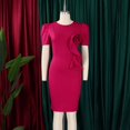 thumbnail image 3 of Womens Elegance Audrey Hepburn Style Ruched 3D Flower Short Sleeve Pencil Dress, 3 of 8