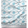 thumbnail image 1 of Soimoi Blue polyester Crepe Fabric Ogee Damask & Floral Block Print Sewing Fabric Yard 42 Inch Wide, 1 of 3