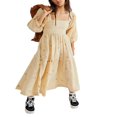 thumbnail image 1 of Robe Longue pour Femmes Manches Longues Col Carré Broderie Fleur Robe Évasée, 1 of 4