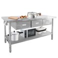 thumbnail image 1 of Table de Préparation en Acier Inoxydable de 1460 Lb avec 3 Tiroirs et Tablette Réglable, Établi Commercial à 2 Niveaux pour Restaurant, Cuisine, Service Alimentaire, 150 cm 180 cm, 1 of 7