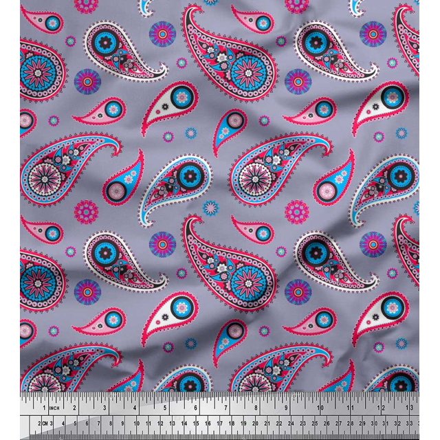 Soimoi Modal Satin Fabric Artistic Paisley Print Fabric by Yard 42 Inch Wide