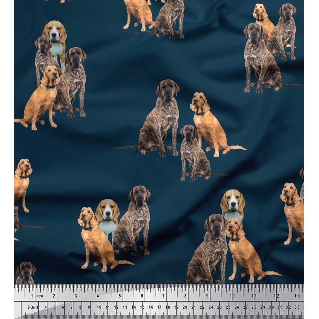 Soimoi Velvet Fabric Beagle,Cane Corso & English Cocker Spaniel Dog Print Sewing Fabric Yard 58 Inch Wide