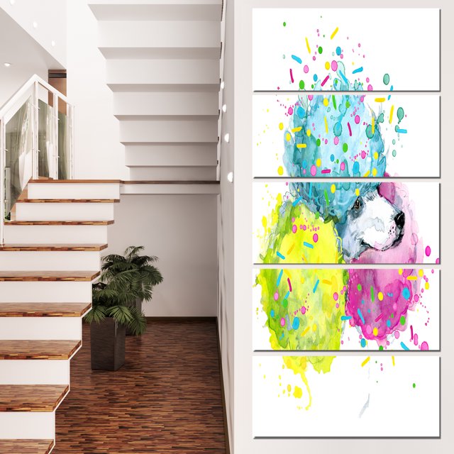 Cute White Dog with Color Spheres - Contemporary Animal Art Canvas