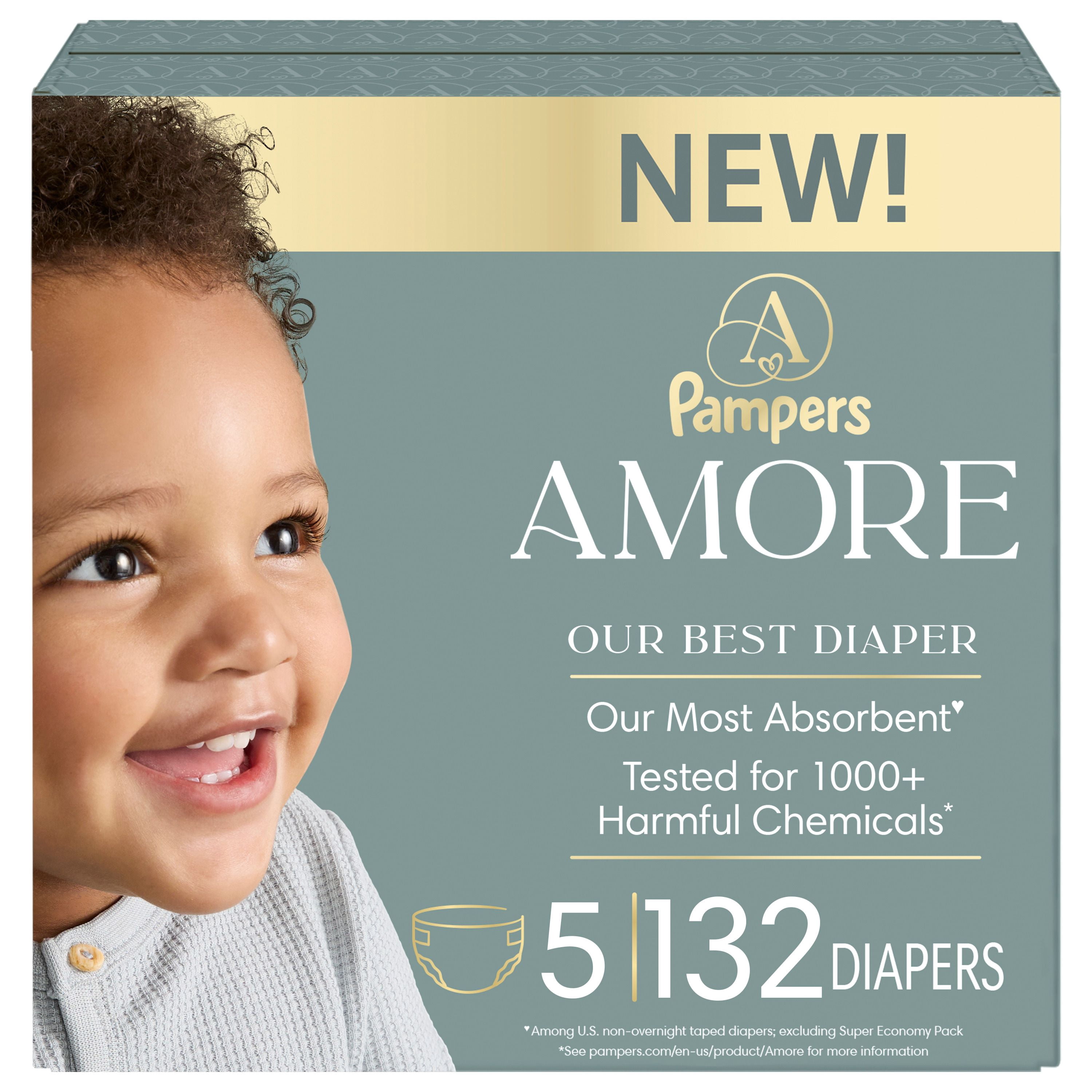 NEW Pampers AMORE, Size 5, lbs (20-37 lbs), 132 Count, Our Best Diaper