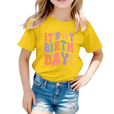 HNMKIU Girls Birthday Theme Party Toddler T-Shirt Printed Apparel for Celebrations and Special Events for Little Ones
