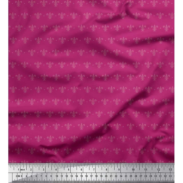 Soimoi Rayon Fabric Dot & Fleur De Lis Damask Decor Fabric Printed Yard 56 Inch Wide
