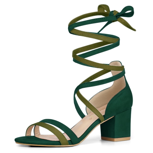 BLISSFUL STEP Women's Open Toe Color Block Lace Up Heel Sandals