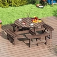 thumbnail image 1 of Costway Ensemble de Table de Pique-Nique Ronde pour 8 Personnes avec 4 Bancs Intégrés Trou pour Parasol de 2 Pouces, Brun, 1 of 10