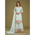 thumbnail image 1 of Pakistani Tenue de Mariée Menthe Claire Georgette Brodée Ensemble Gharara, 1 of 2