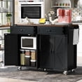 thumbnail image 1 of Farmhouse Kitchen Island,Large Rolling Kitchen Cart on Wheels,Solid Wood Storage Island with Drop Leaf, Spice Rack and Drawer,Power Outlet (Black), 1 of 9