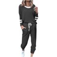 thumbnail image 1 of Posijego Ensemble Femme 2 Pcs Tenue Rayée Décontractée Manches Longues Col Ras du Cou Hauts Pantalons à Cordon Ensembles Détente P-5TG, 1 of 5