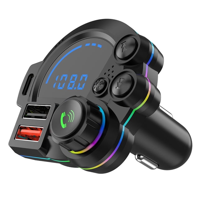 Car Bluetooth Charger Music Player Fm Transmitter With Led Screen Usb Output Plastic 3.27X2.36X2.17 Inch