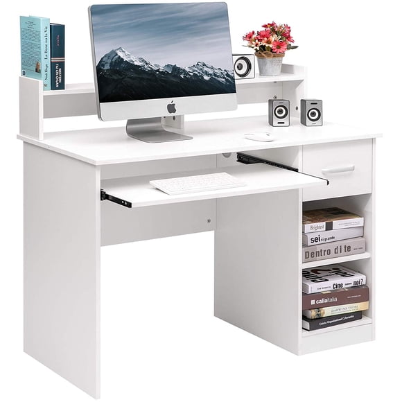 Ktaxon Computer Desk Home Office Workstation Laptop Table Drawer Shelf Furniture White