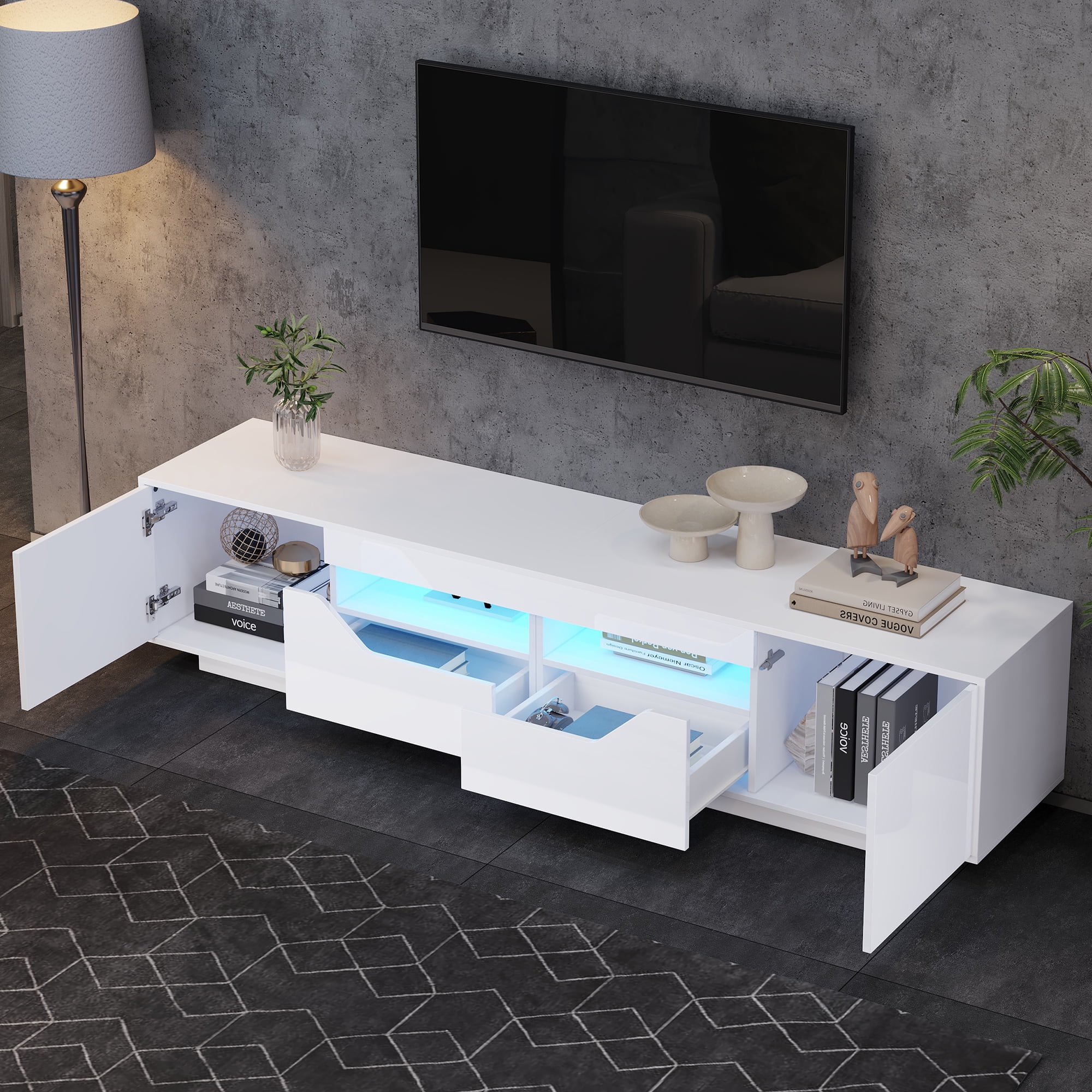 Meuble télé Noble House 64,8 pouces, console multimédia pour téléviseur de 65 pouces, blanc