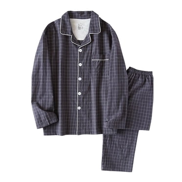 hoksml Ensemble de Pyjama pour Homme en Coton à Carreaux Chemise à Col à Revers Boutonnée à Manches Longues Pantalon Classique Décontracté Vêtement de Nuit et de Détente