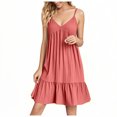 thumbnail image 1 of Kyusrd Robes d'Été à Bretelles pour Femmes 2025 Sans Manches à Col en V Mini Robe Chemise Décontractée Taille Haute Plissée Bohème à Volants Ligne A Robes d'Été, 1 of 9