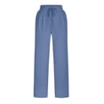 thumbnail image 4 of Womens Casual Linen Pants Straight Leg Drawstring Elastic High Waist Loose Comfy Trousers with Pockets, 4 of 5