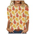 thumbnail image 1 of Pompotops T-shirt de Mode pour Femmes, Blouse Mi-Longue à Manches 3/4, Col Rond, Hauts Décontractés en Liquidation, 1 of 5