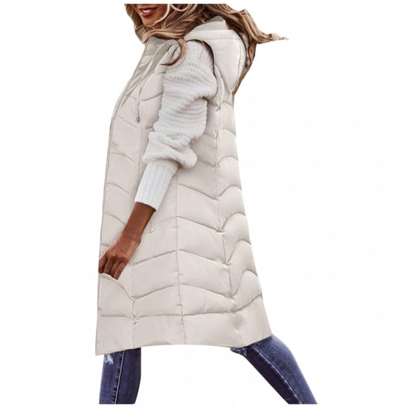 EGNMCR Puffer Vest Women, Sleeveless Parkas for Women,Women Sleeveless Hood Winter Puffer Vest Outwear Women Warm Hooded Long Sleeve Zipper Jacket Sleeveless Parkas Coats Tops Wth Pocket Women Coat