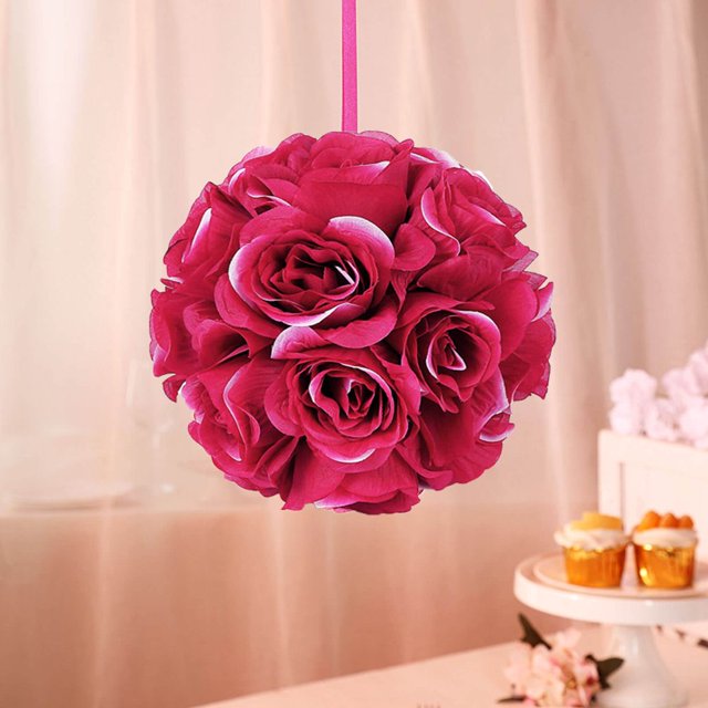 CHOK 2 Pack | 7” Mauve Flower Ball Silk Rose Pomander Kissing Ball