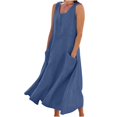 thumbnail image 2 of CHOK Robes d'Été pour Femmes 2024 Sans Manches à Encolure Carrée Couleur Unie Robe Midi de Soleil Coton Lin avec Poches Robe Débardeur Longues Robes pour Adolescentes, 2 of 8