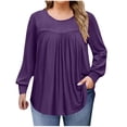 thumbnail image 1 of Yuyuzo Chemises à Manches Longues pour Femmes Col Rond Décontracté Tunique Couleur Unie Hauts Amples Confortables, 1 of 7