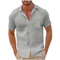 thumbnail image 2 of EOYWHK Chemise en Lin pour Hommes Manches Courtes Chemise Légère Boutonnée Col Rabattu Blouse M-3TG, 2 of 6