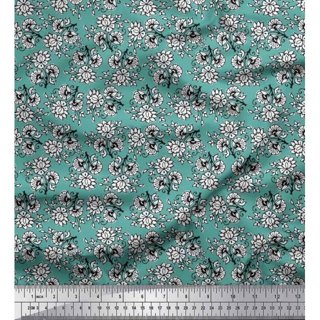 Soimoi Poly Georgette Fabric Leaves & Floral Block Print Fabric by Yard 52 Inch Wide
