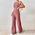 thumbnail image 4 of Yuyuzo Lounge Set pour les Femmes Sans Manches Col Rond Crop Top et Pantalon Taille Haute 2 Pièces Chandail Ensemble, 4 of 6