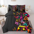 thumbnail image 1 of Ensemble de Douillette Notes de Musique Colorées 7 Pcs Lit Tout-en-un Simple, Ensembles de Literie Rock Moderne Ensemble de Draps à Thème Musique Pop avec Douillette, Ensemble de Lit Note Abstraite Arc-en-Ciel, 1 of 6
