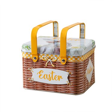 Binwennn Metal Container with Easter Candy Jar Cookie Jar Elegant Metal Tinplate Empty Jars Cookie Candy Storage Containers Easter With Lids And Handle For Easter Decoration Holiday Part