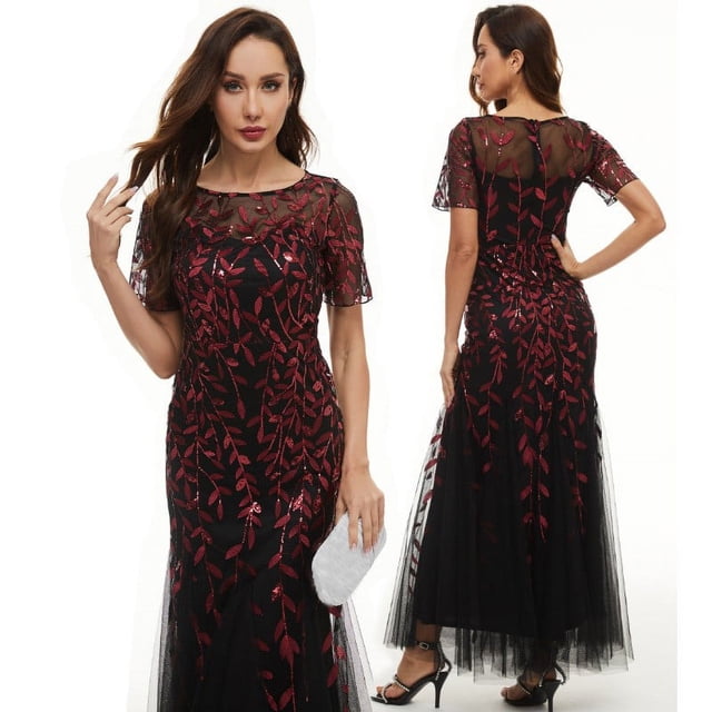 FcBaudy Robe à Manches Courtes à Col Rond Longueur Cheville, Robes pour Femmes, Robes d'Été pour Femmes Mode Femme Robe de Nuit à Bretelles en Dentelle Patchwork Dentelle Robes à Bretelles Robe Femme