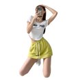 thumbnail image 2 of Langgg Jupe-Short pour Femmes Robe Unie Décontractée à Cordon Mini Ligne A Mode Taille Haute Été Style Coréen pour le Sport Fruit Vert m, 2 of 7