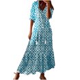 thumbnail image 1 of Weiqiqre Robe d'Été Bohème pour Femme 2025 à Volants, Manches Courtes, à Franges, Col en V, à Volants, Fluide, Ligne A, Maxi Robes, 1 of 8