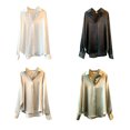 thumbnail image 3 of Chemise Boutonnée Style Décontracté pour Femmes Voyage Randonnée Travail Femmes Style Décontracté Chemise Boutonnée Réunion Polyester Blouse à Revers Manches Longues Vêtements Vêtements Vert m, 3 of 8