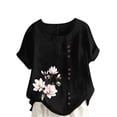thumbnail image 3 of QATAINLAV Chemises en Lin Grande Taille pour Femmes Décontractées Coupe Ample Col Rond T-Shirt Mode Imprimé Floral Blouse à Manches Courtes Soldes du Jour 2025 Noir m, 3 of 5
