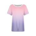 thumbnail image 2 of Haut à Manches Courtes pour Femme, Blouse Décontractée à Imprimé Dégradé avec Détail Patchwork, T-Shirt à Col Rond pour le Quotidien, 2 of 5