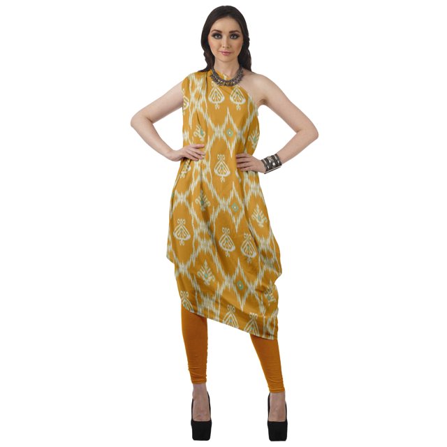 Moomaya Robe Kurti Sans Manches à une Épaule Imprimée pour Femmes, Vêtement de Créateur Boho pour Fête