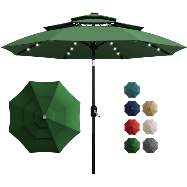 Yiwa 10ft Solar Patio Umbrella Offers a 3-Tier Design With Built-In Led Lights, Easy Crank And Push Button Tilt, Vented Top, And 8 Durable Ribs, Making It Ideal For Your Pool